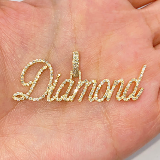 10K Custom Diamond Name Plate Pendant