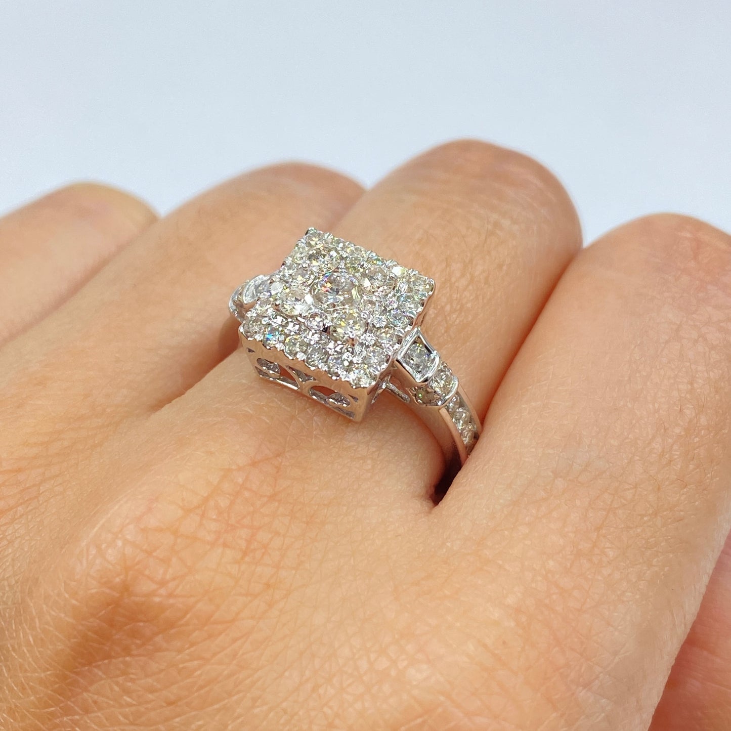 10K Square Halo Diamond Engagement Ring