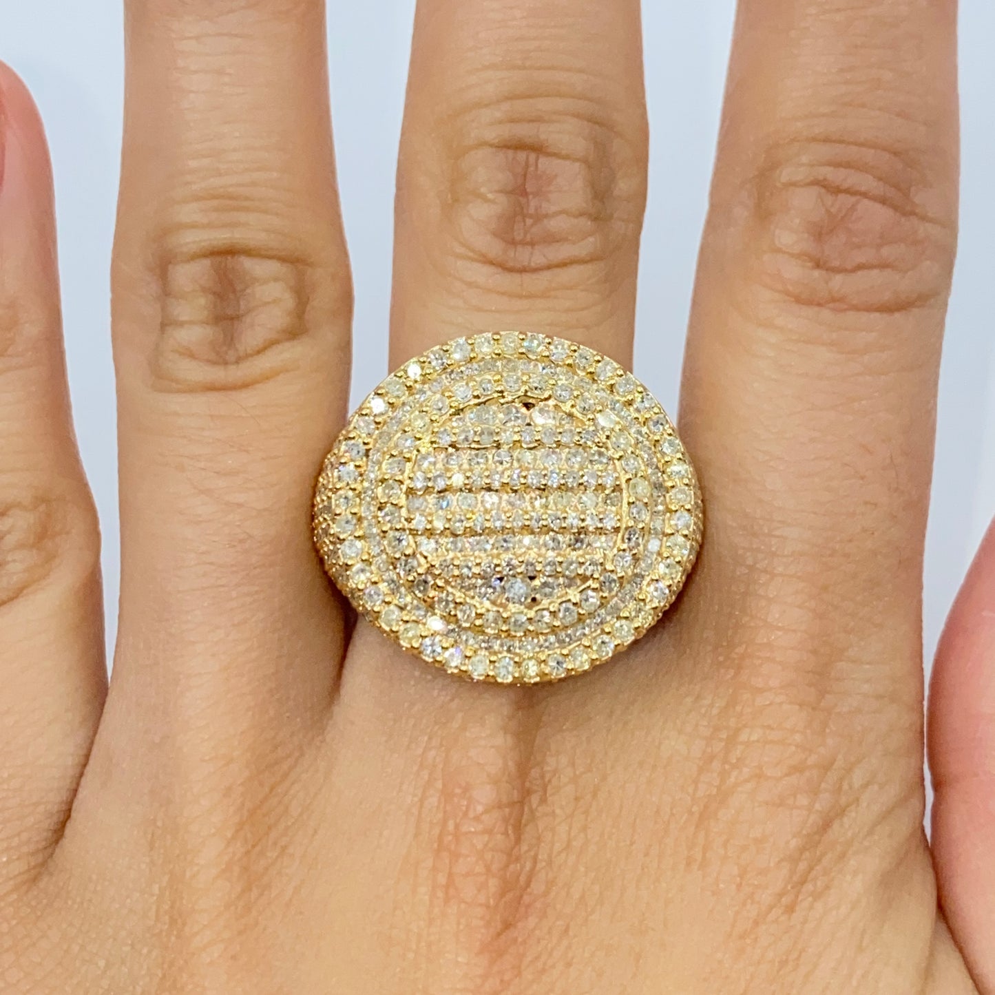 14K Iced Circle Pave Diamond Signet Ring