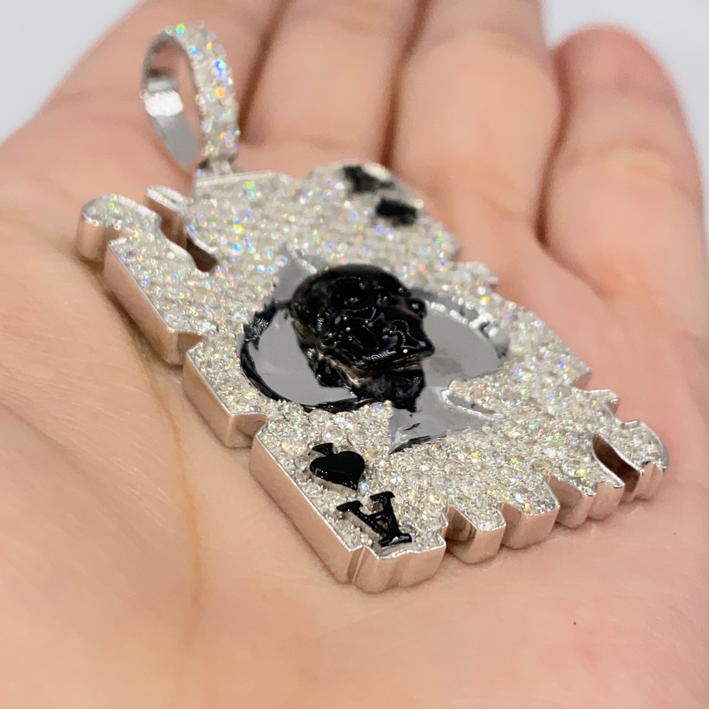 10K Skull Ace of Spades Card Diamond Pendant
