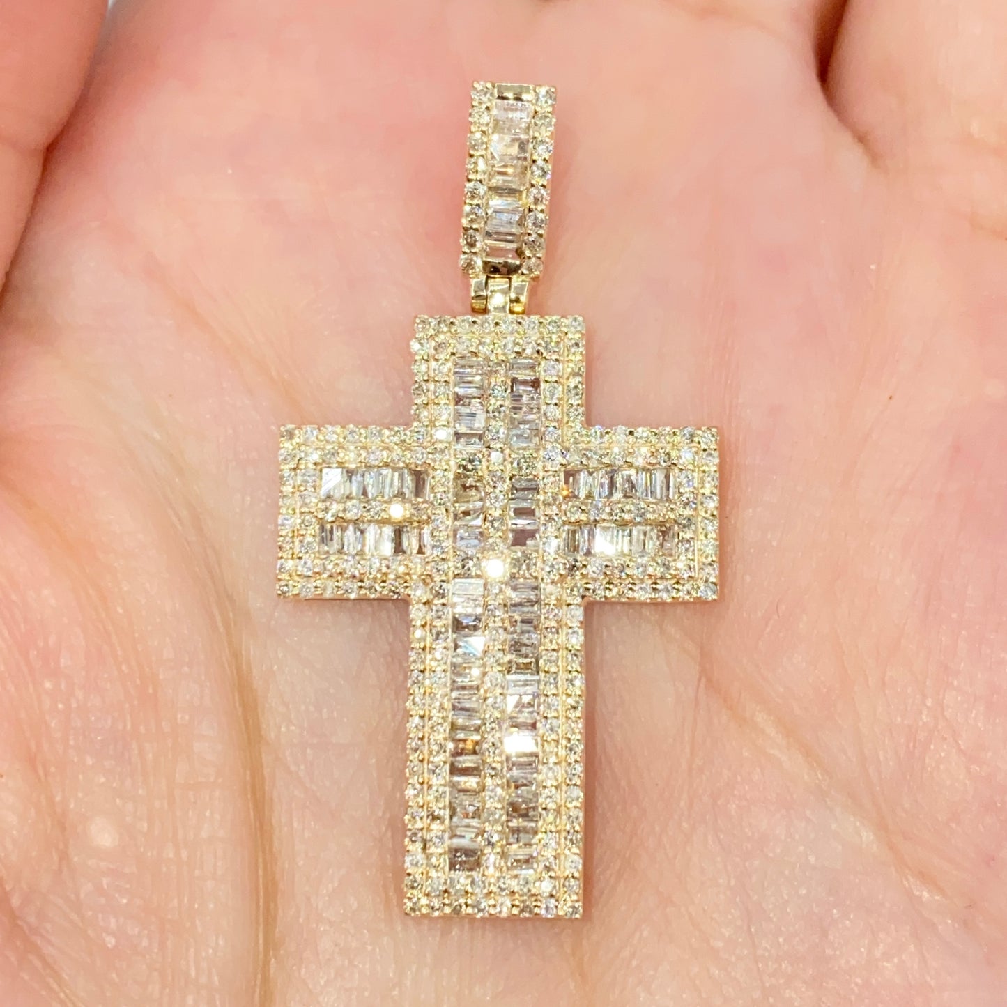 10K Joseph Cross Diamond Baguette Pendant