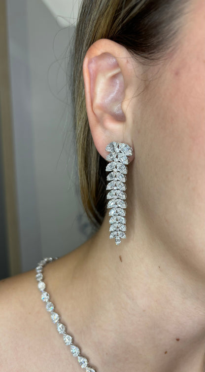 14K Bridal Gardenia Baguette Hanging Earrings