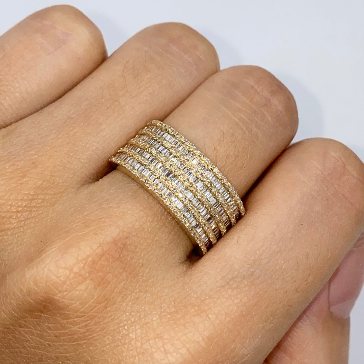 10K 10MM Stacked Diamond Baguette Ring
