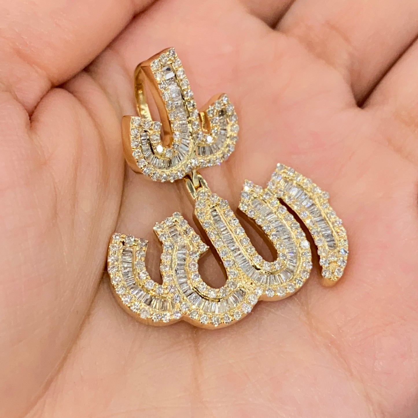 14K Allah Diamond Baguette Pendant