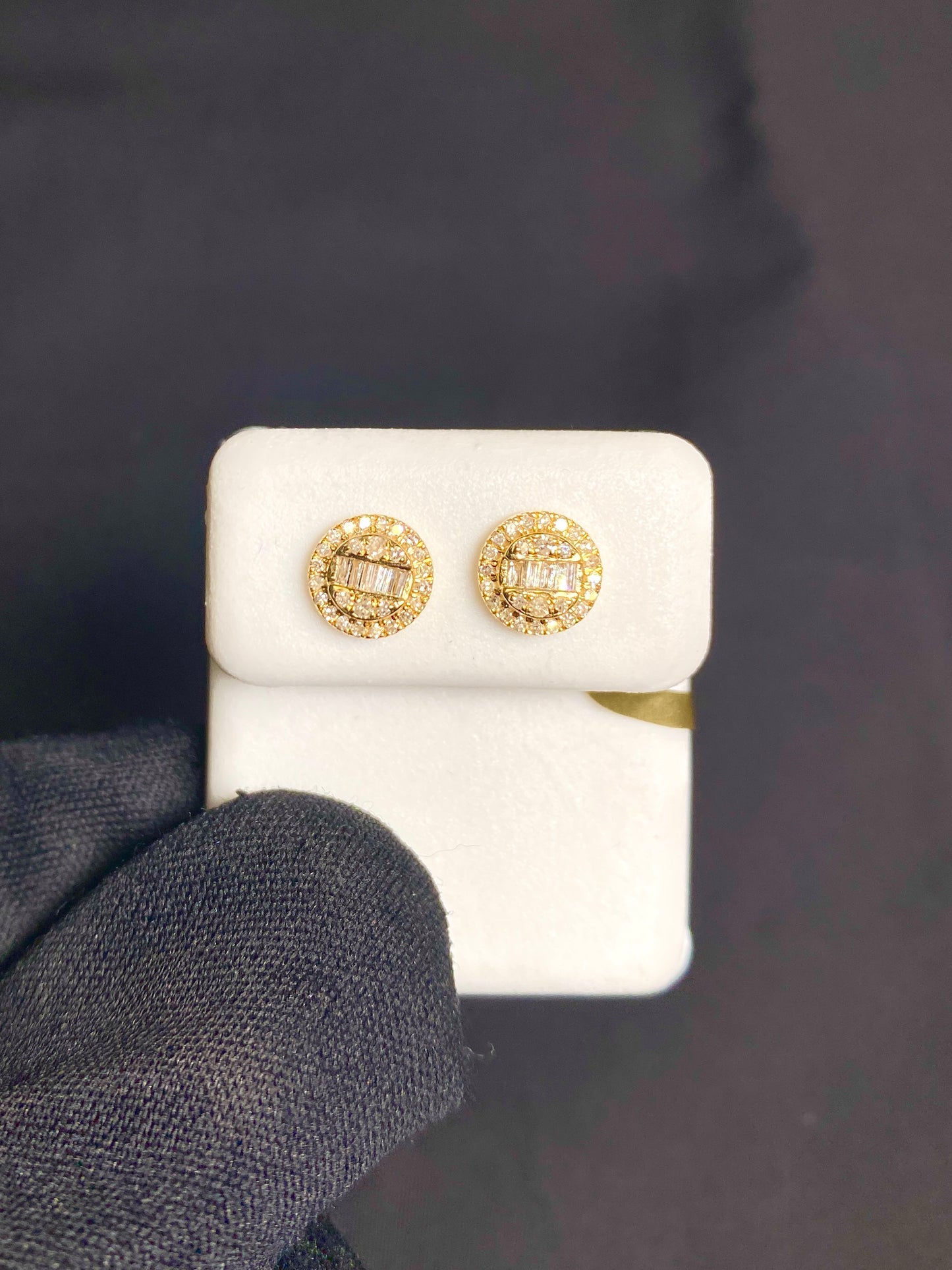 10K Titan Circle Baguette Diamond Earrings