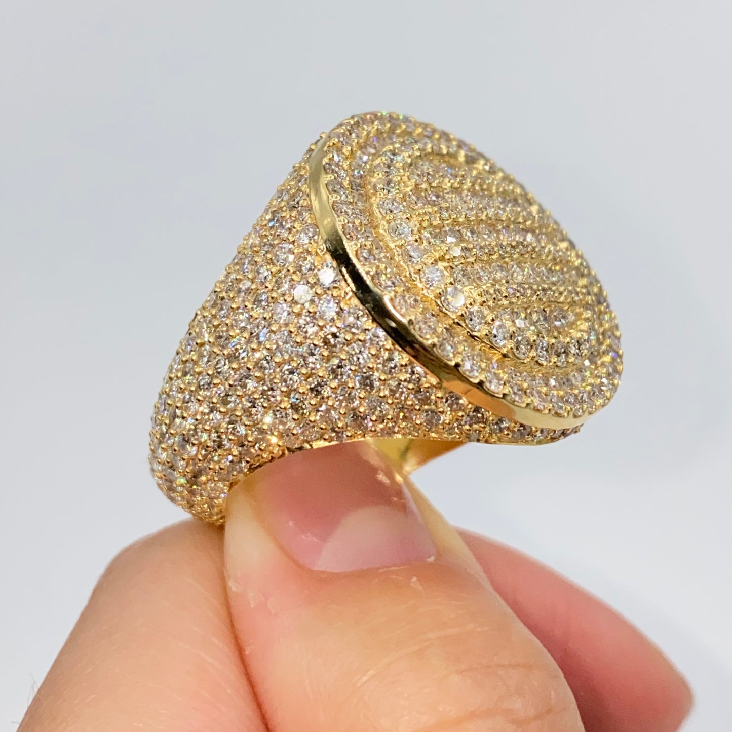 14K Iced Circle Pave Diamond Signet Ring