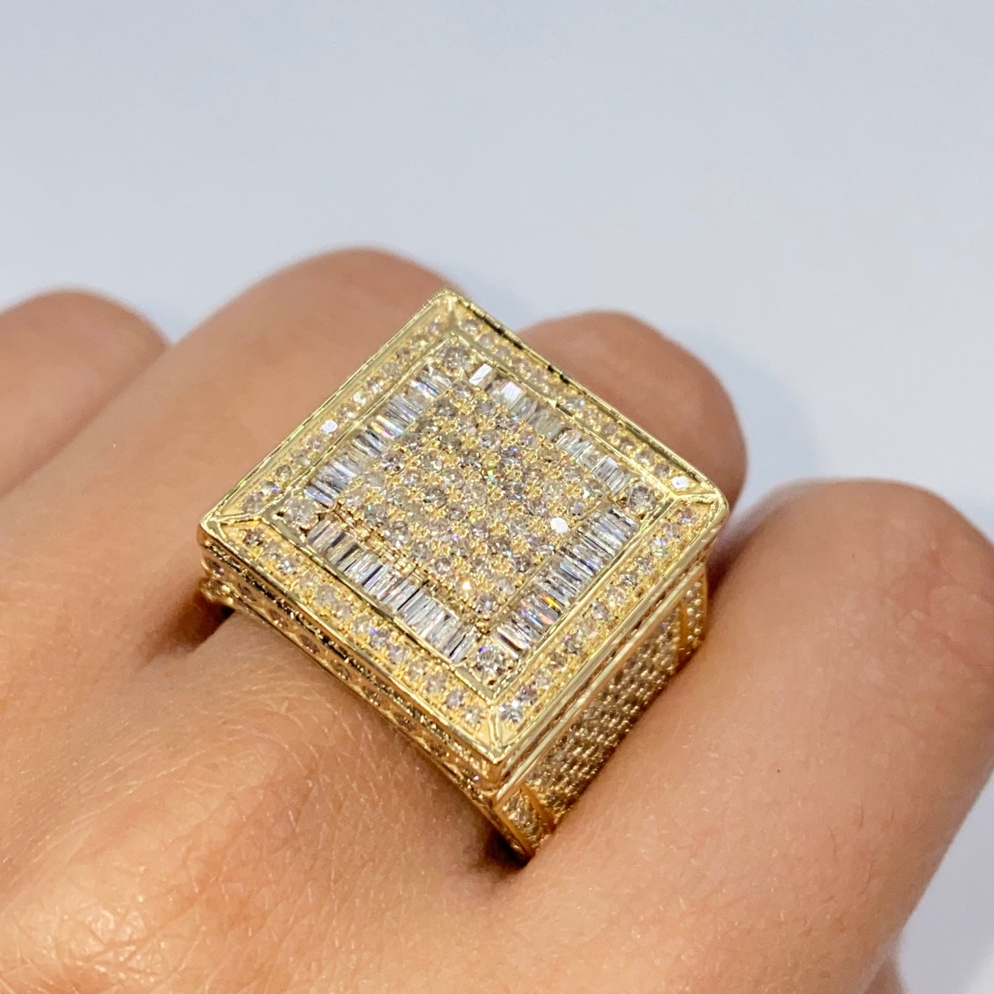 10K Jumbo Square Baguette Diamond Ring