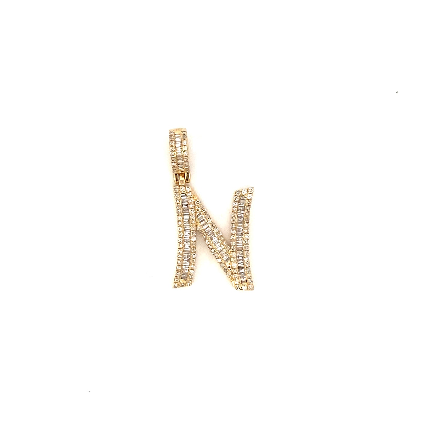 14K Bamboo Initial Letter Diamond Baguette Pendants Full Collection