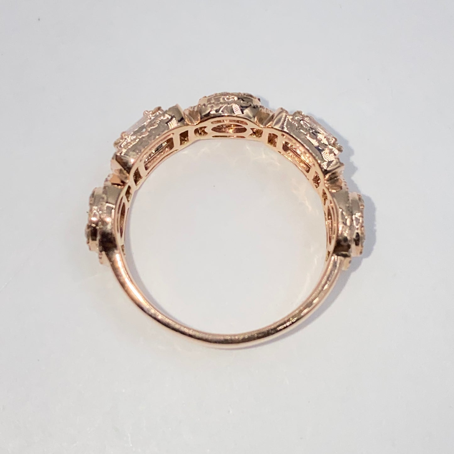 14K Circle Square Diamond Baguette Ring