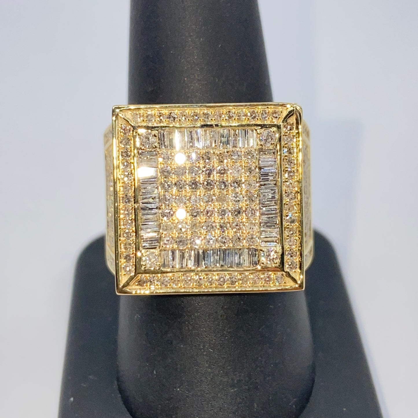 10K Jumbo Square Baguette Diamond Ring