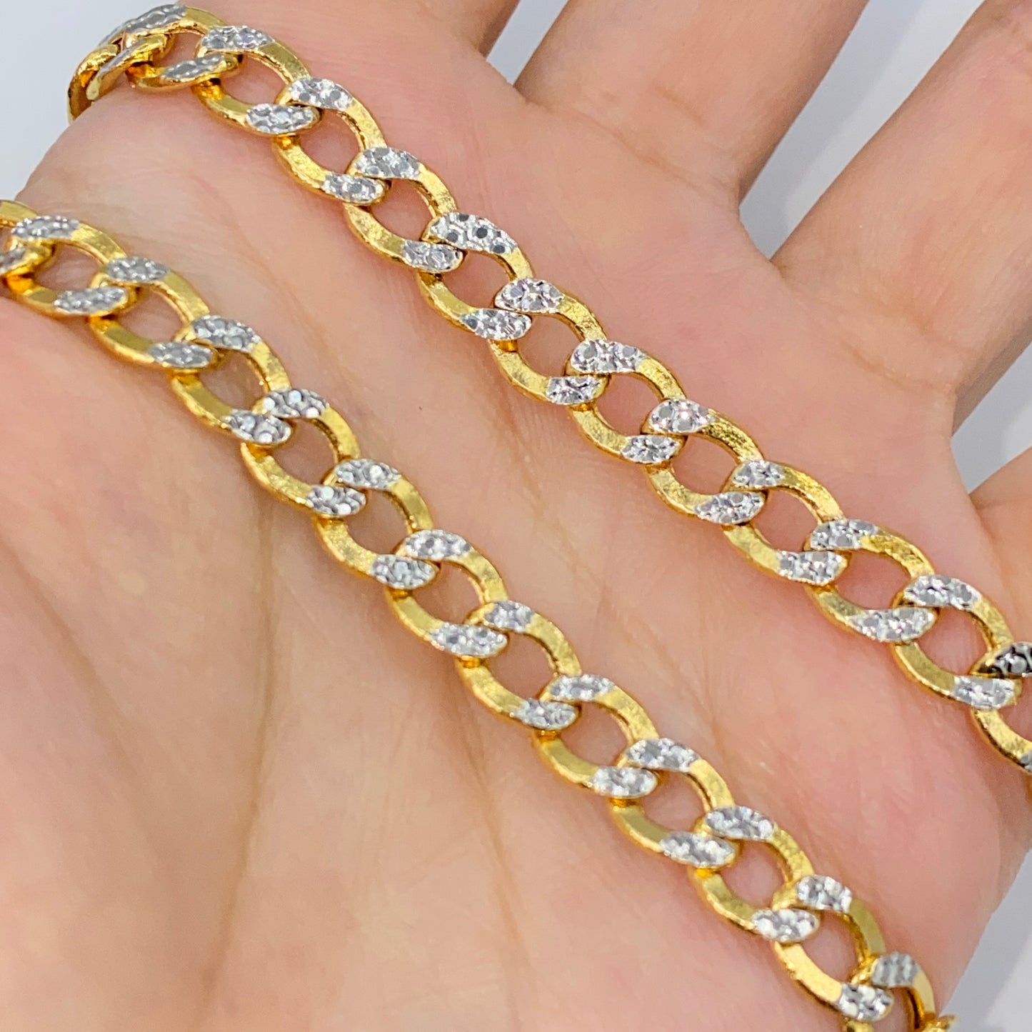 14K Two-Tone Flat Cuban Link Bracelet