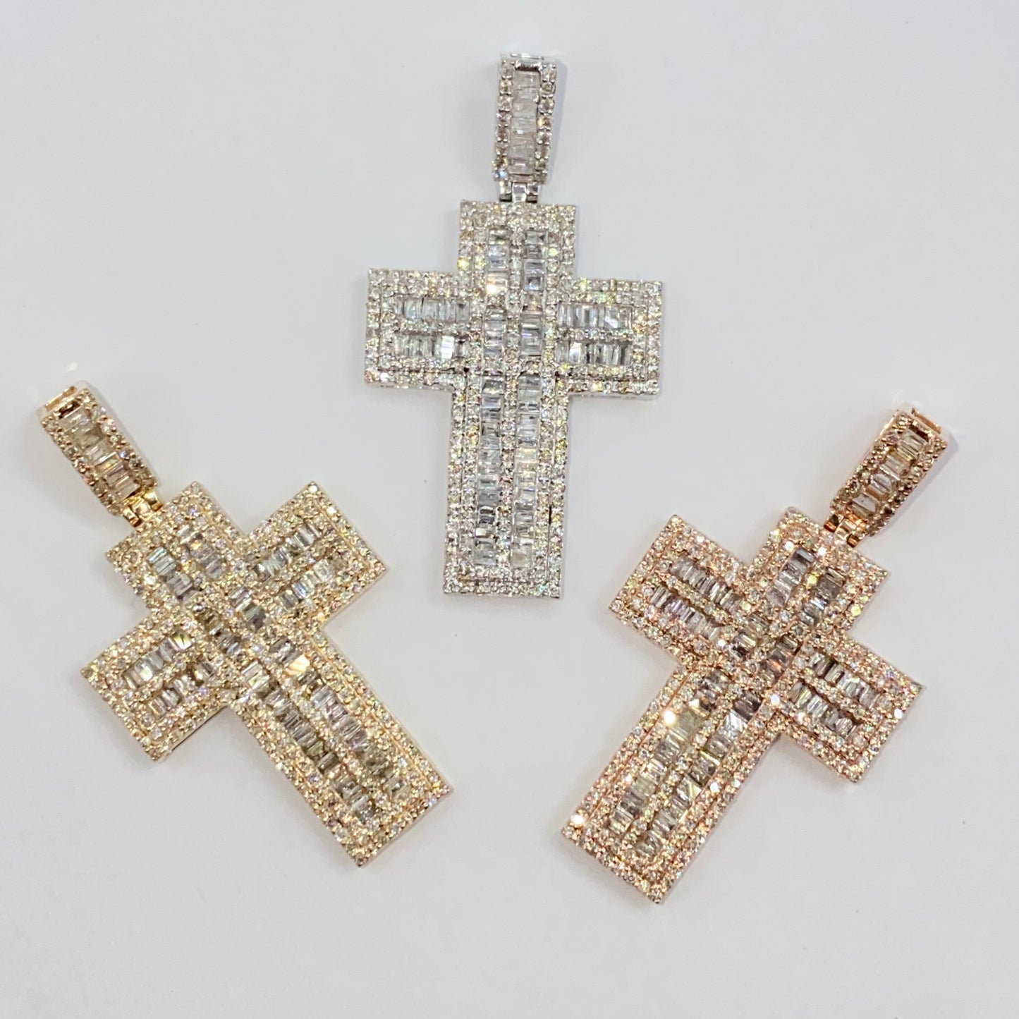 10K Joseph Cross Diamond Baguette Pendant