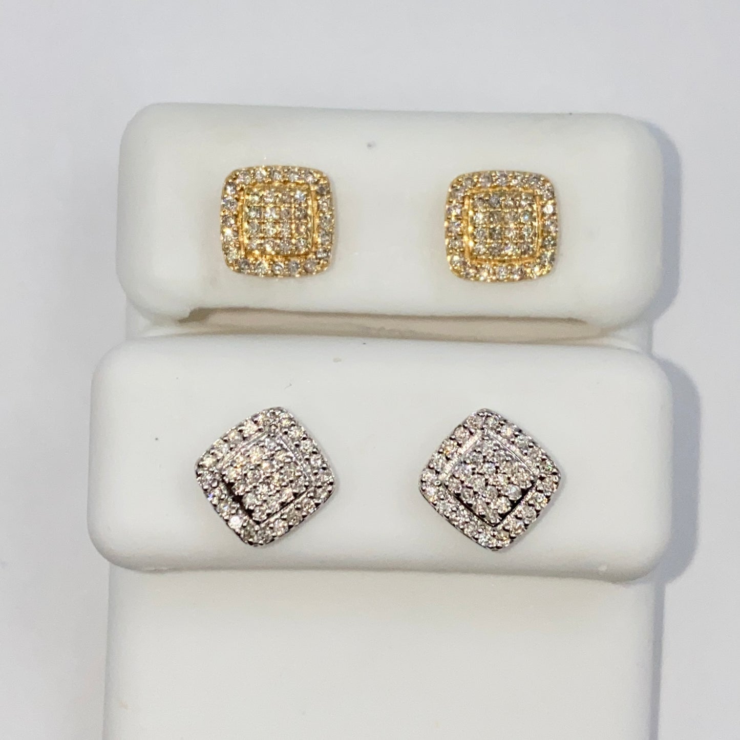 14K 7.9MM Rounded Square Halo Diamond Earrings