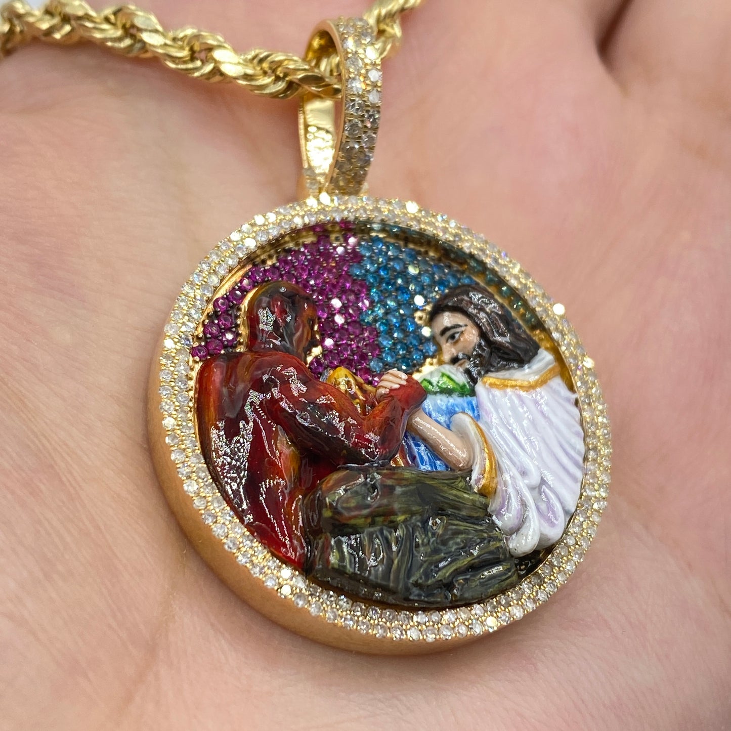 14K Salvation Jesus Diamond Circle Pendant