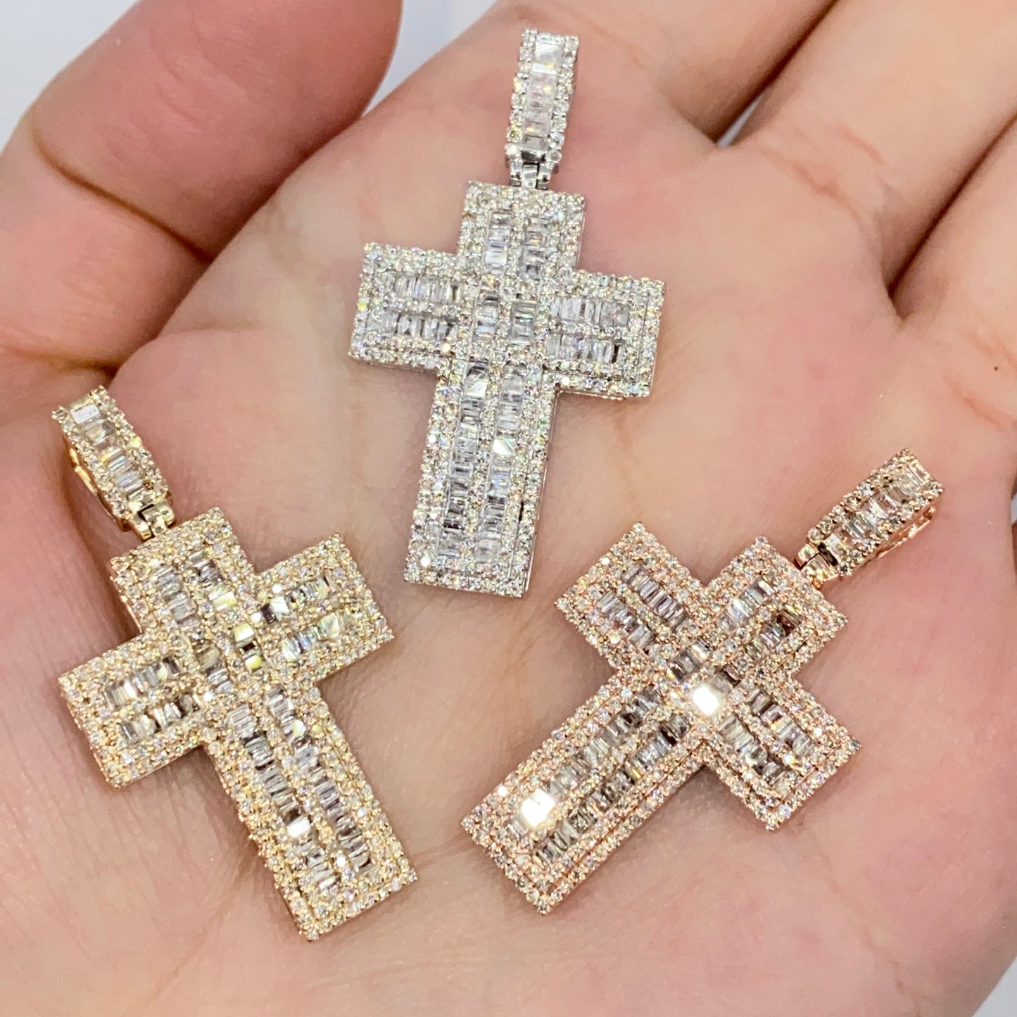 10K Joseph Cross Diamond Baguette Pendant