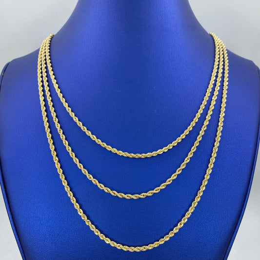 Rope Chain Necklace Real 14K Yellow Gold 16-24"