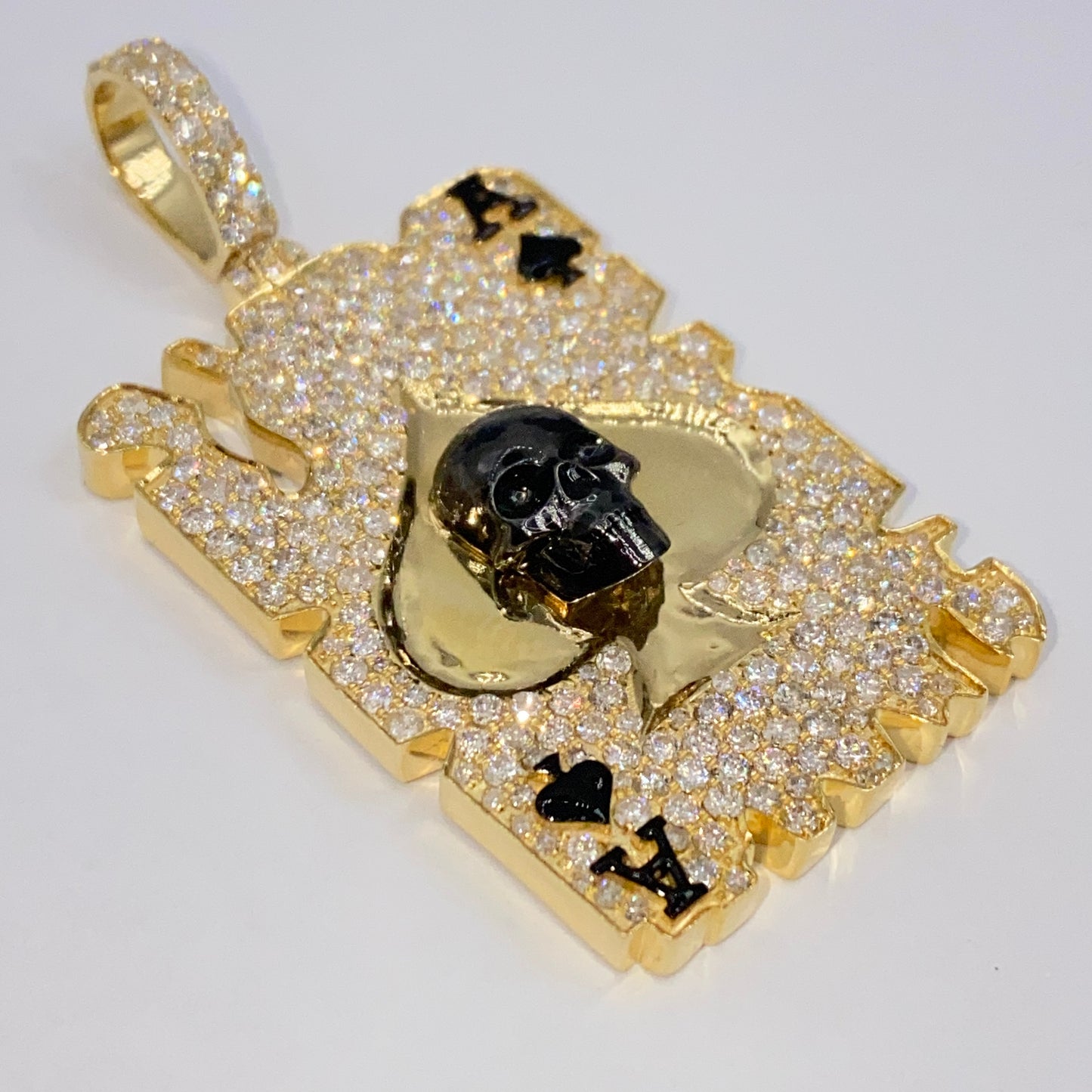 10K Skull Ace of Spades Card Diamond Pendant