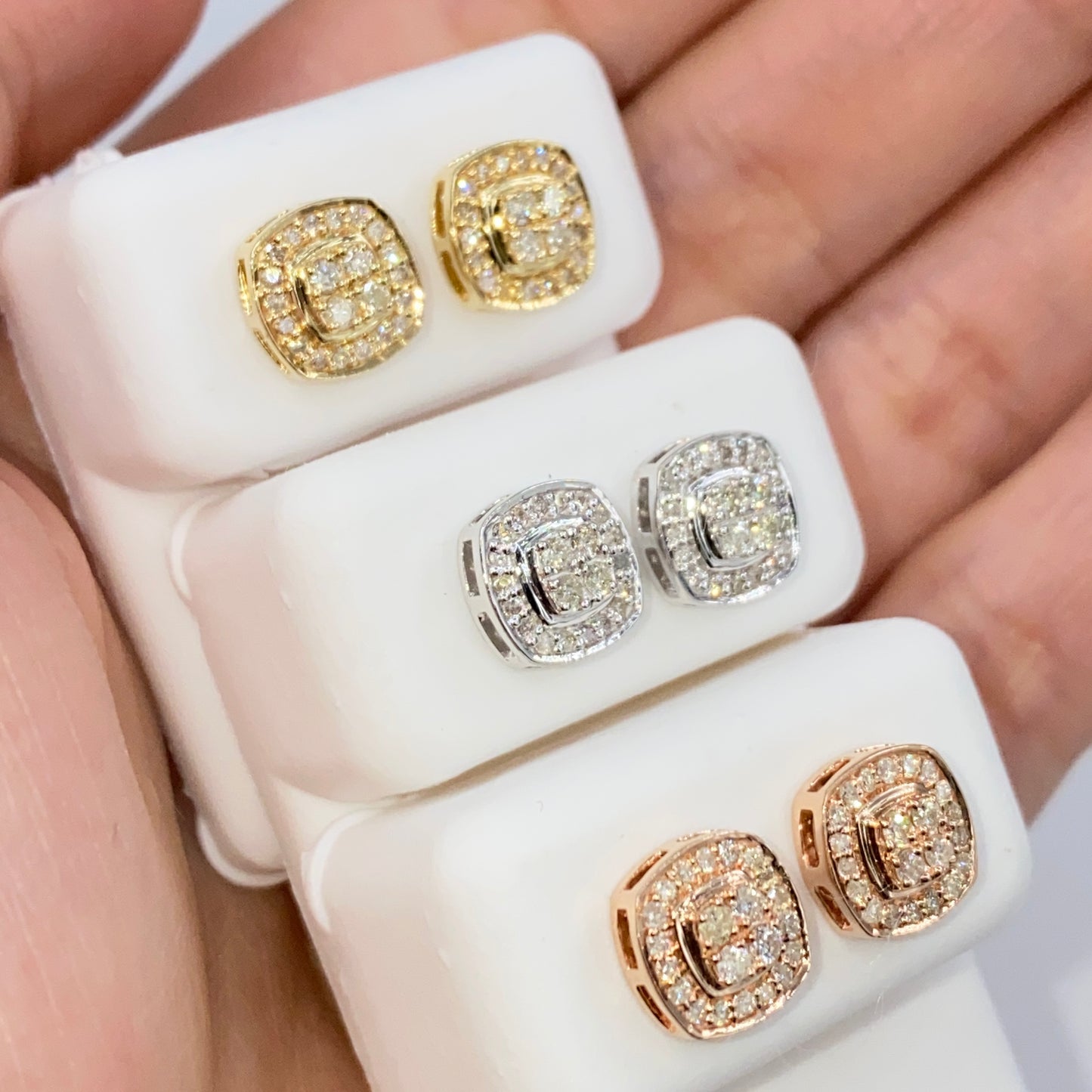 14K 8MM Rounded Square Halo Diamond Earrings