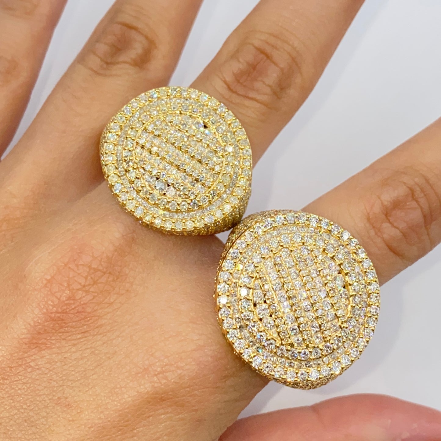 14K Iced Circle Pave Diamond Signet Ring
