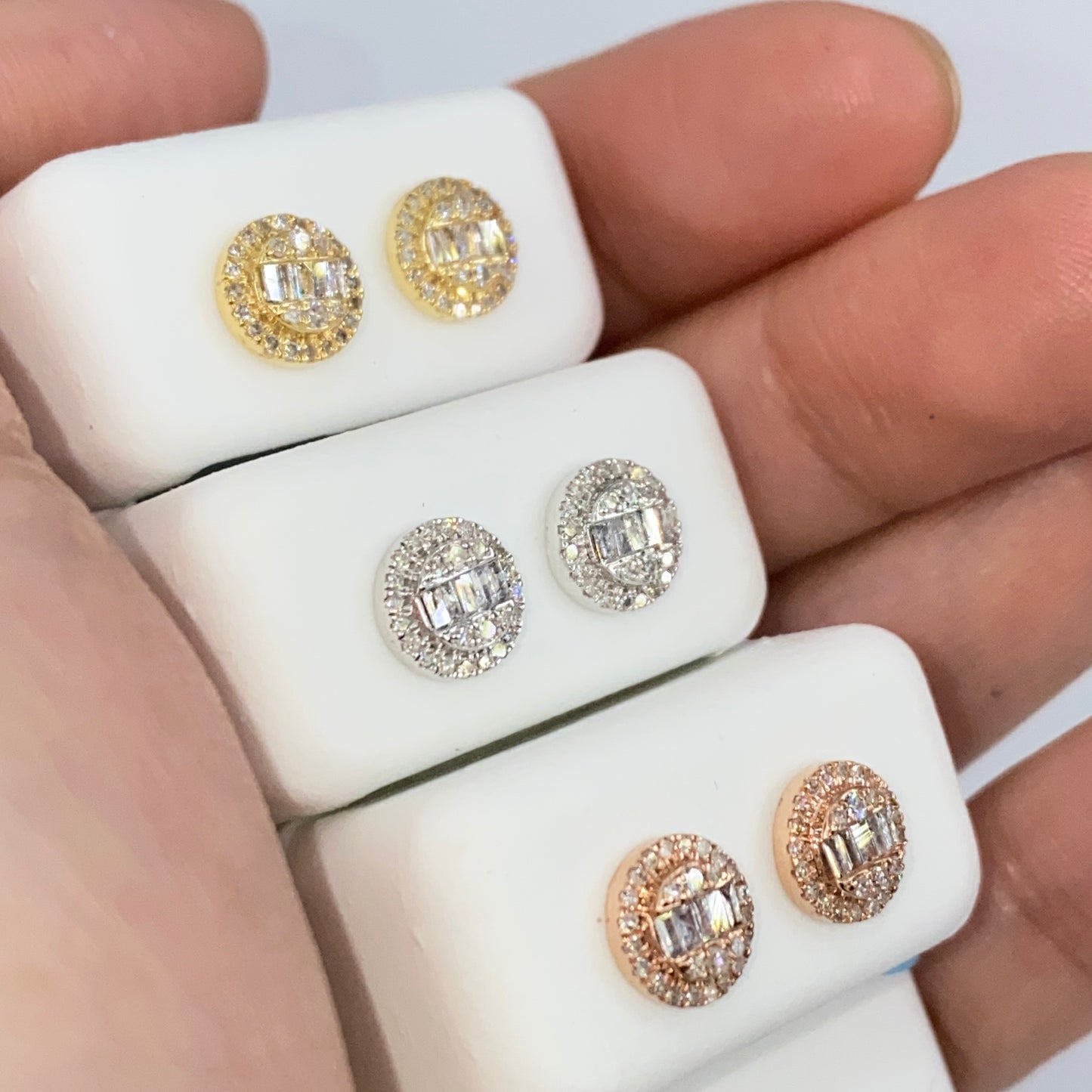 14K Titan Circle Diamond Baguette Earrings