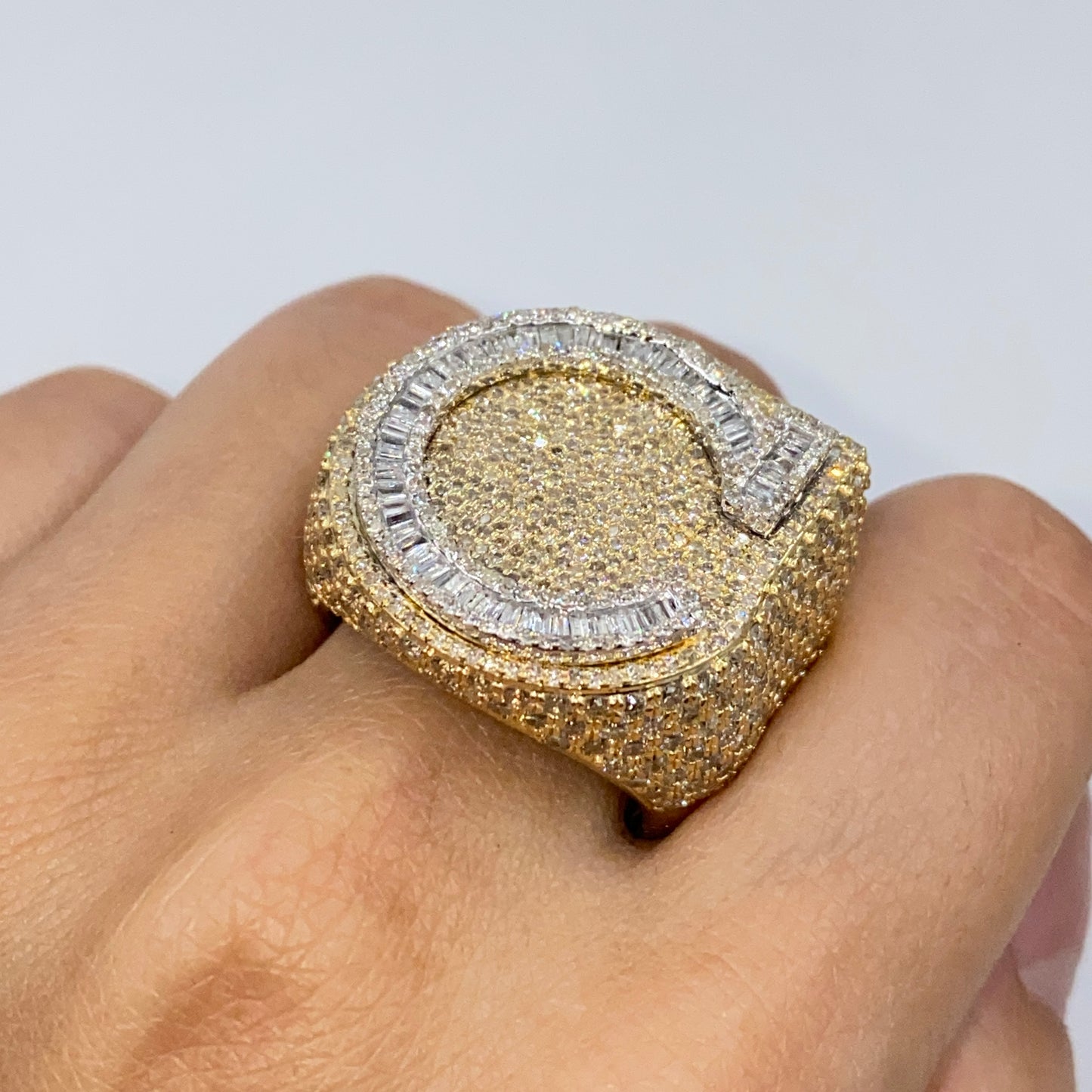 10K Iced Letter Diamond Baguette Ring