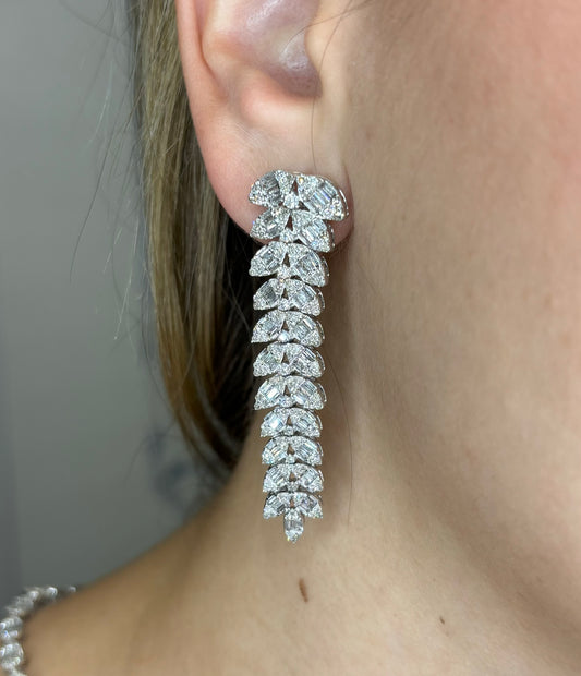 14K Bridal Gardenia Baguette Hanging Earrings
