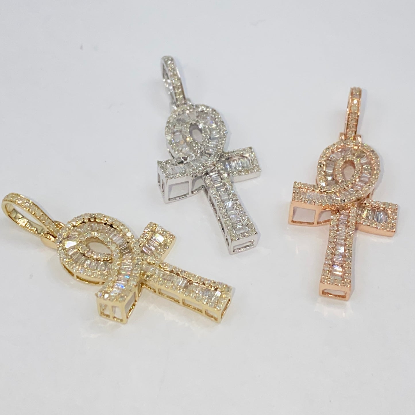 14K Ankh Diamond Baguette Pendant