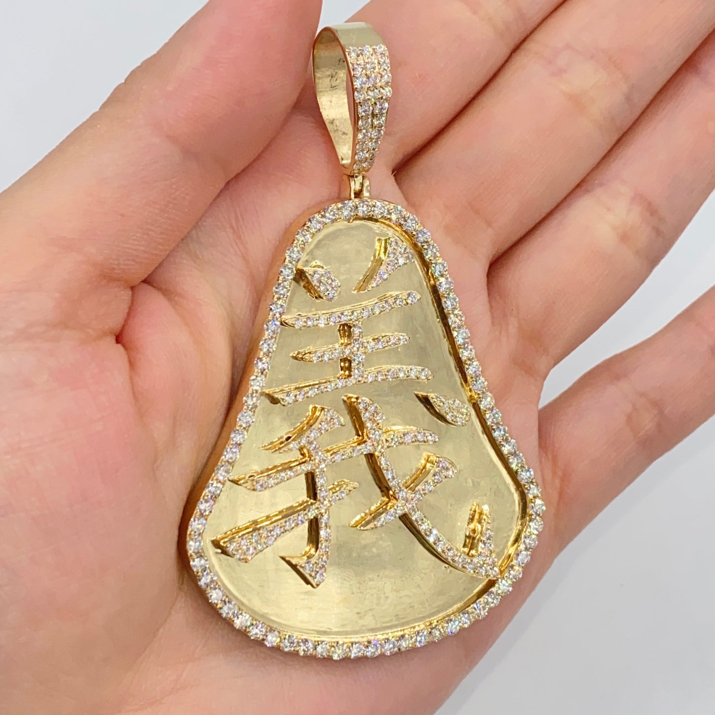 14K Luck Chinese Diamond Pendant