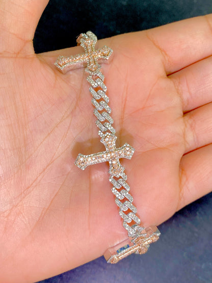 Cuban Trefoil Cross Diamond Bracelet