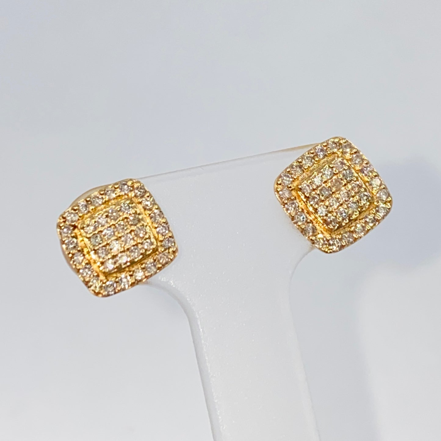 14K 7.9MM Rounded Square Halo Diamond Earrings