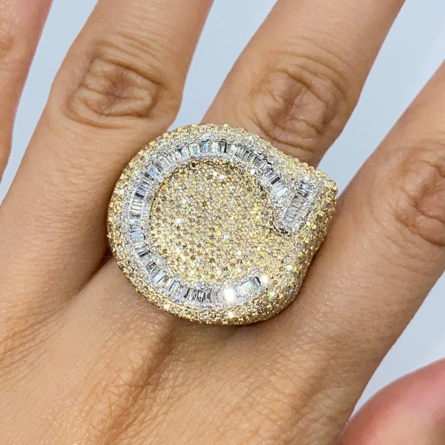 10K Iced Letter Diamond Baguette Ring