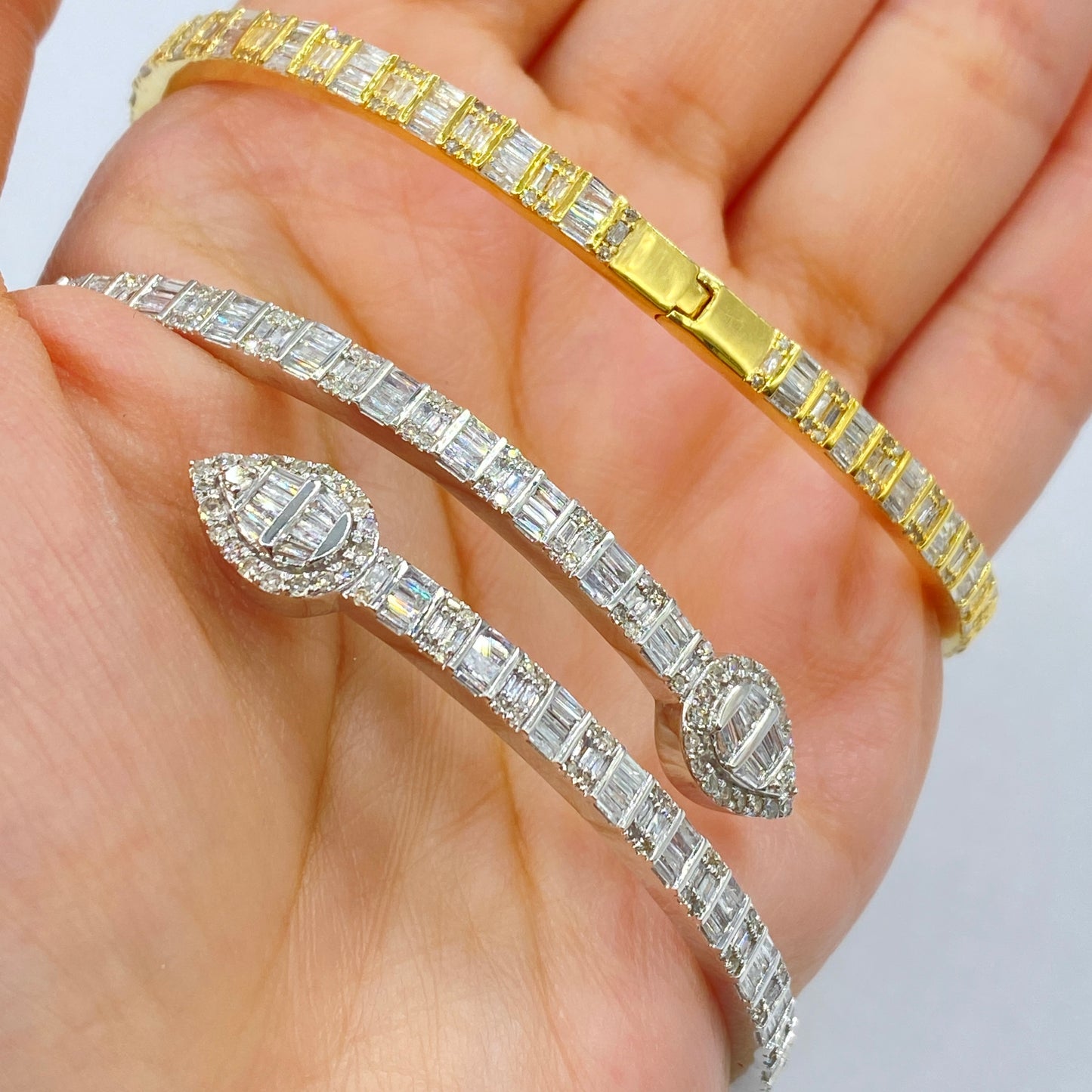 Pear Shape Diamond Baguette Bangle Bracelet 6.5"