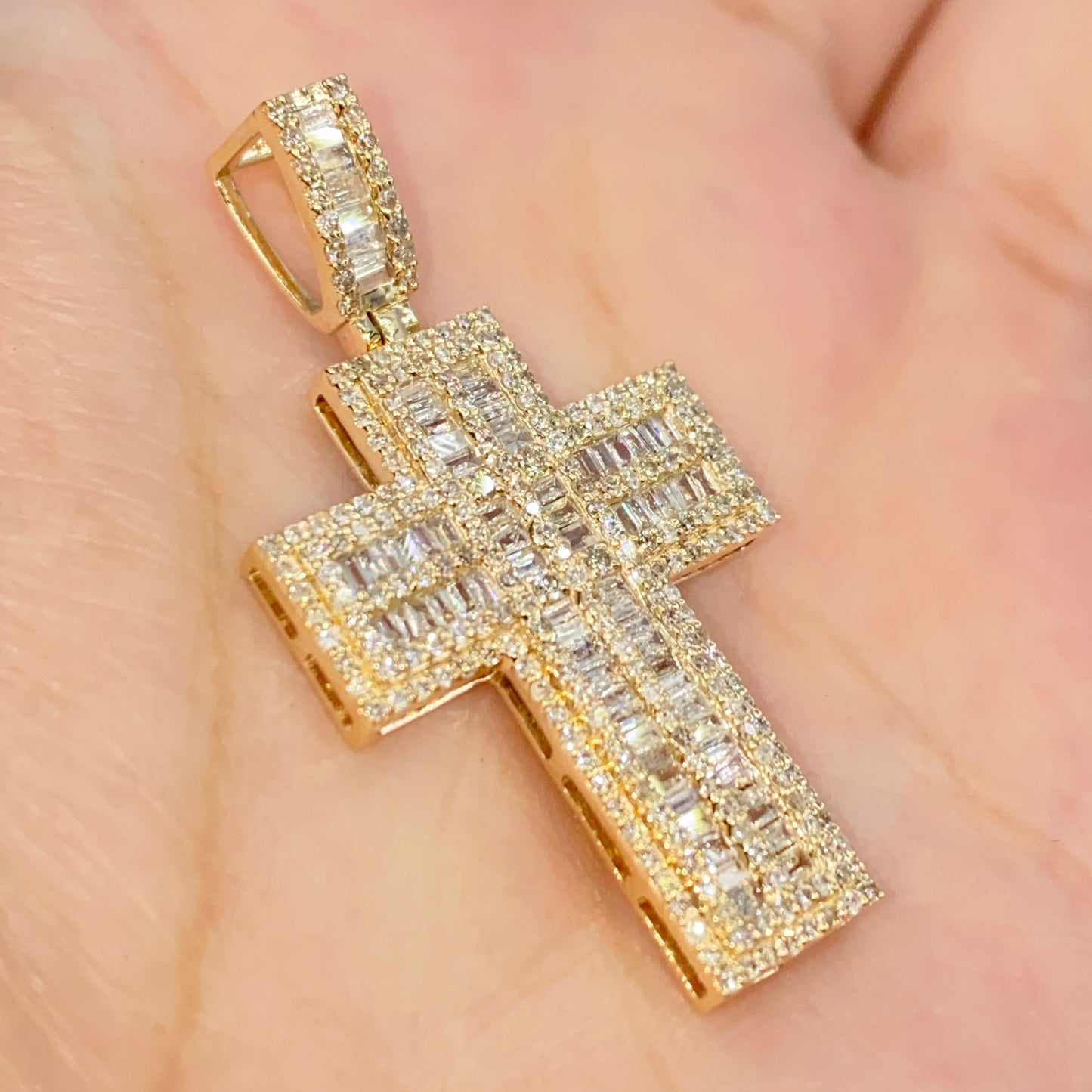 10K Joseph Cross Diamond Baguette Pendant