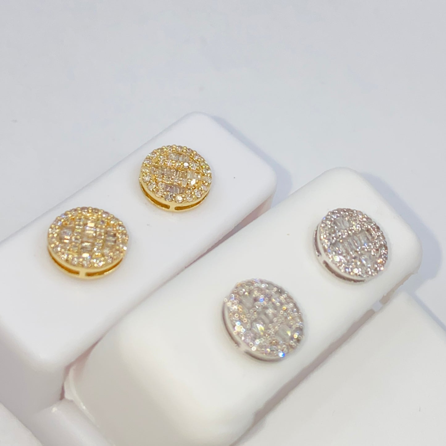 14K 8.3MM Circle Diamond Baguette Earrings