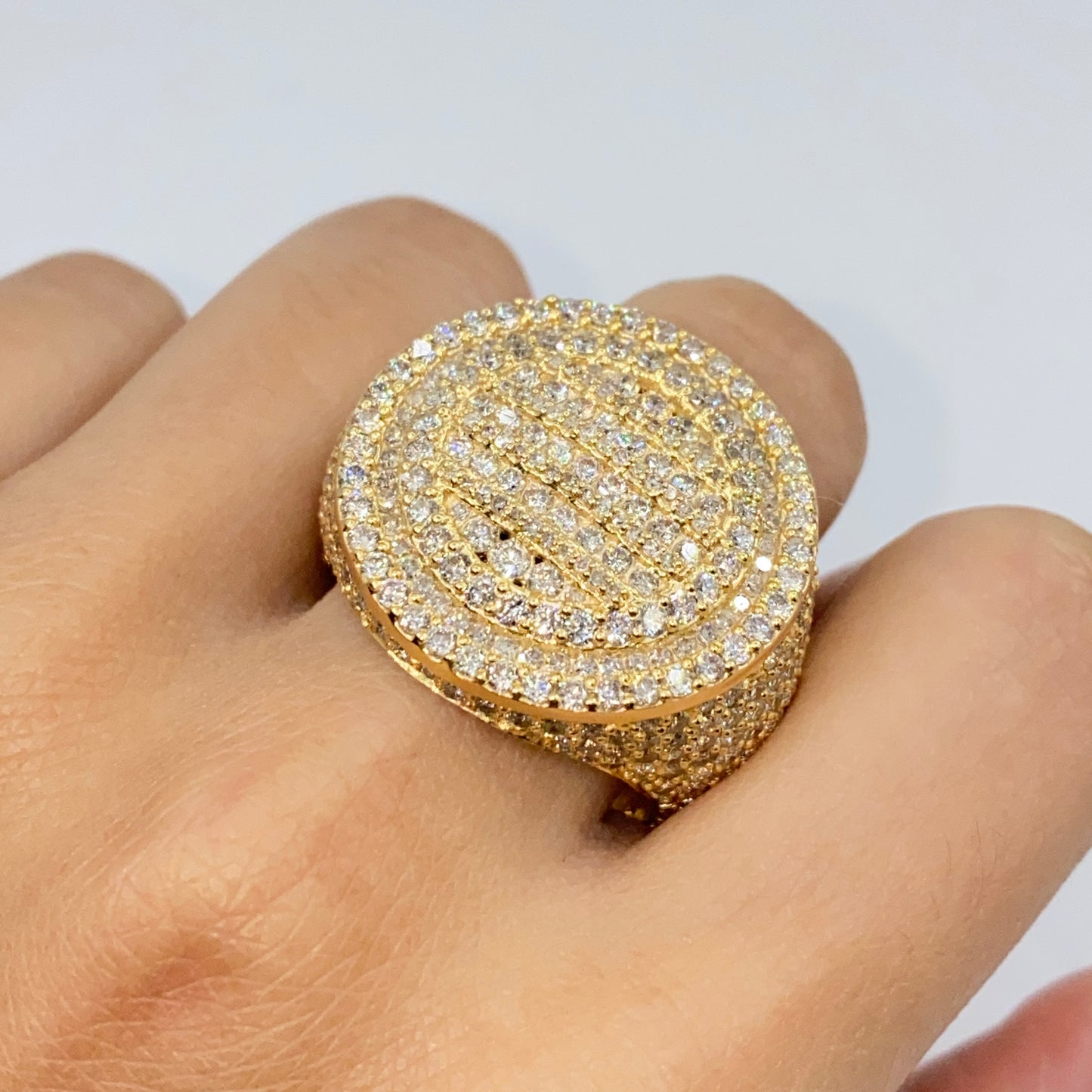 14K Iced Circle Pave Diamond Signet Ring