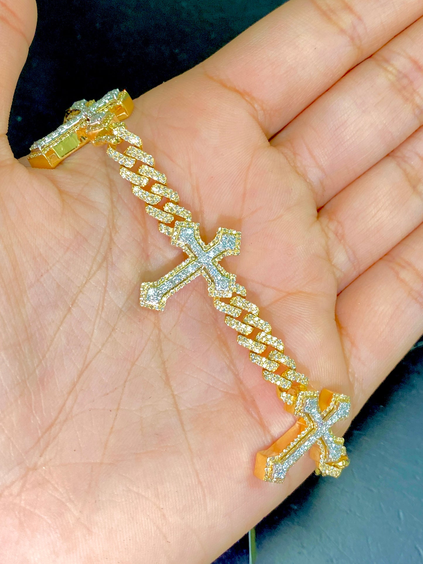 Cuban Trefoil Cross Diamond Bracelet