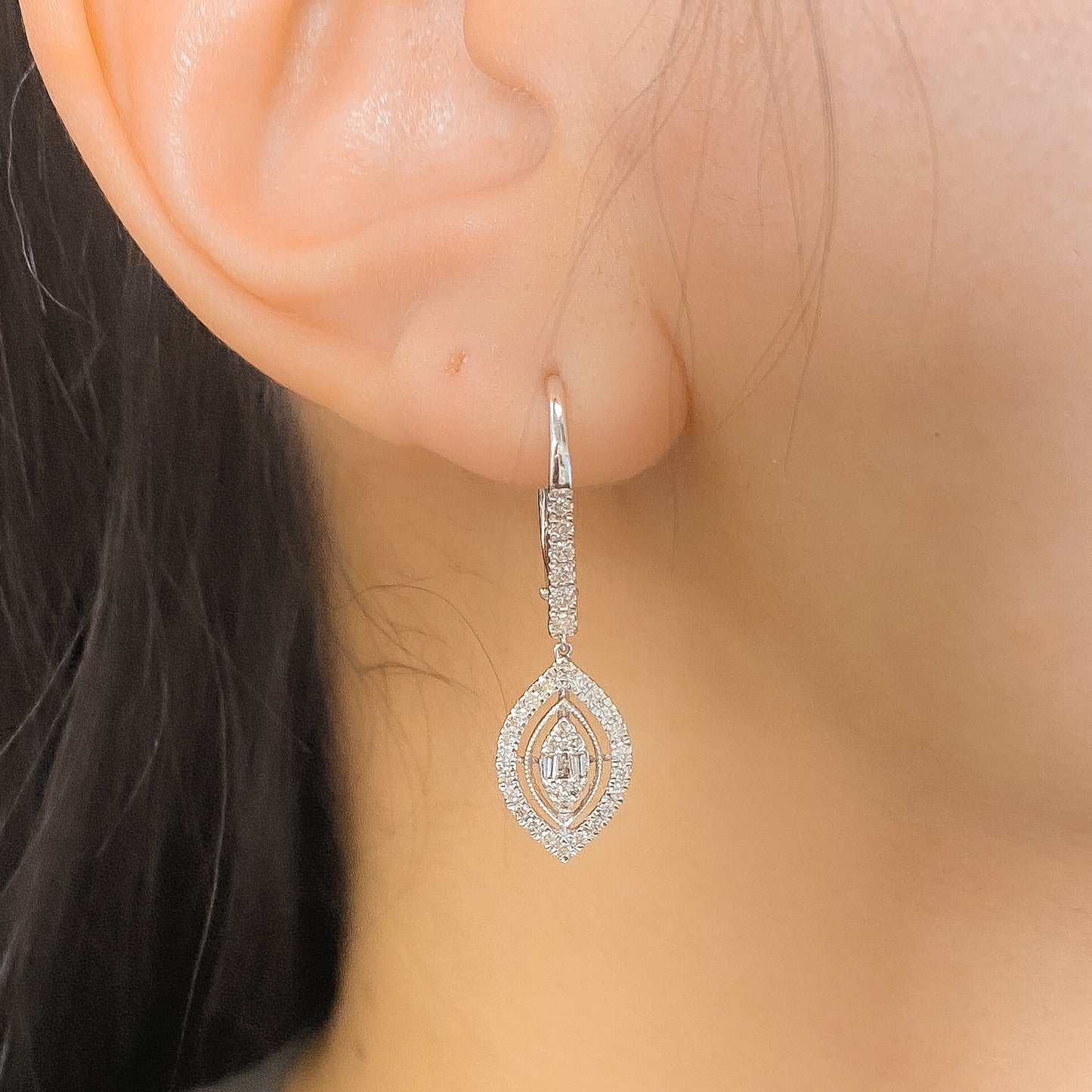 14K Navette Diamond Dangling Earrings