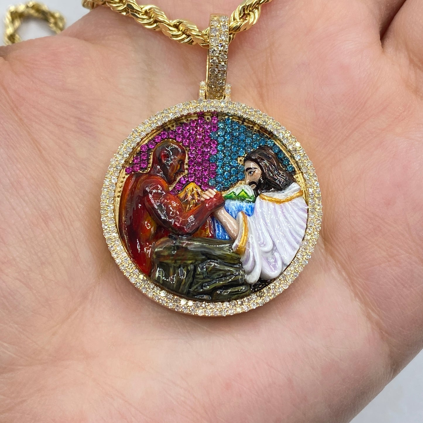 14K Salvation Jesus Diamond Circle Pendant