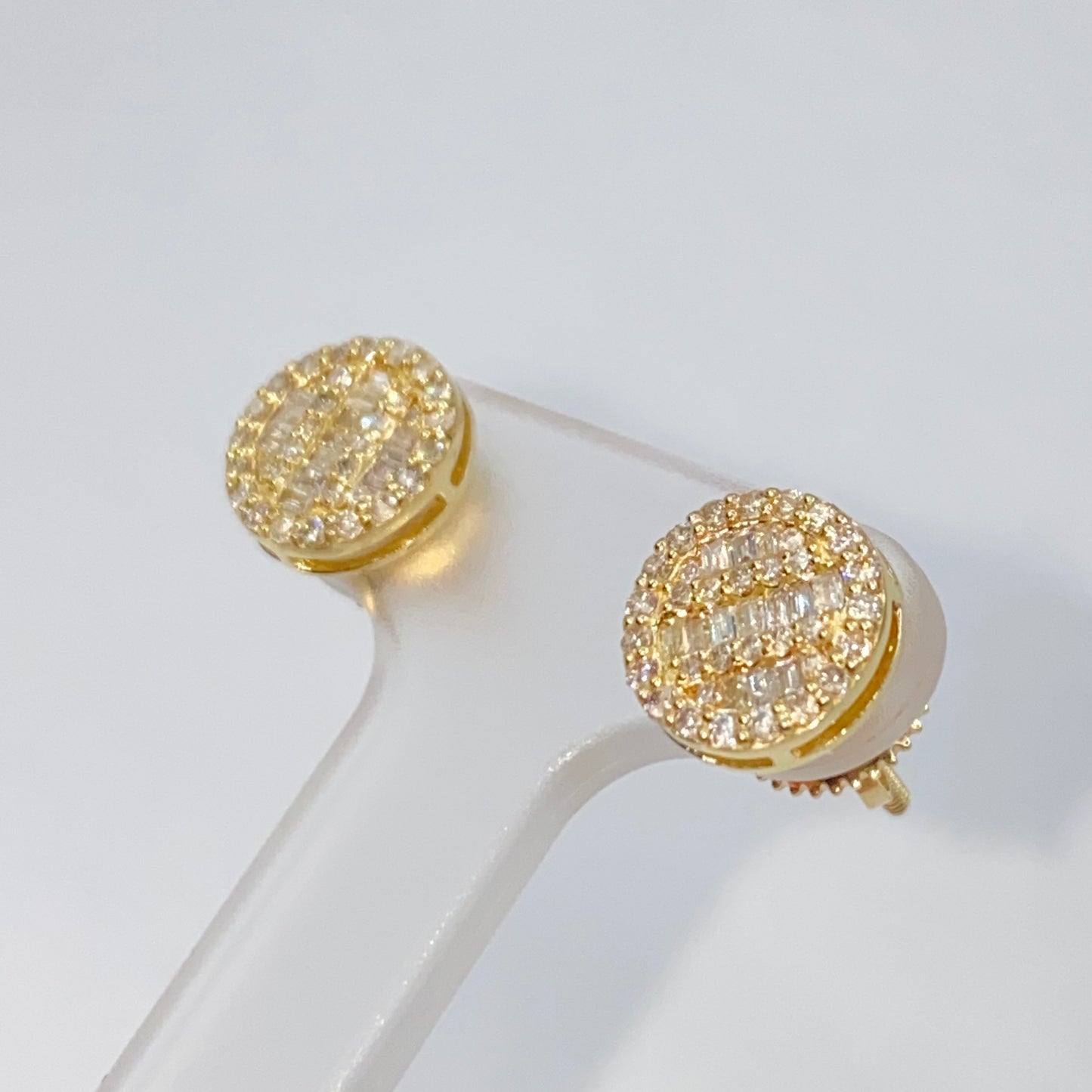 14K 8.3MM Circle Diamond Baguette Earrings
