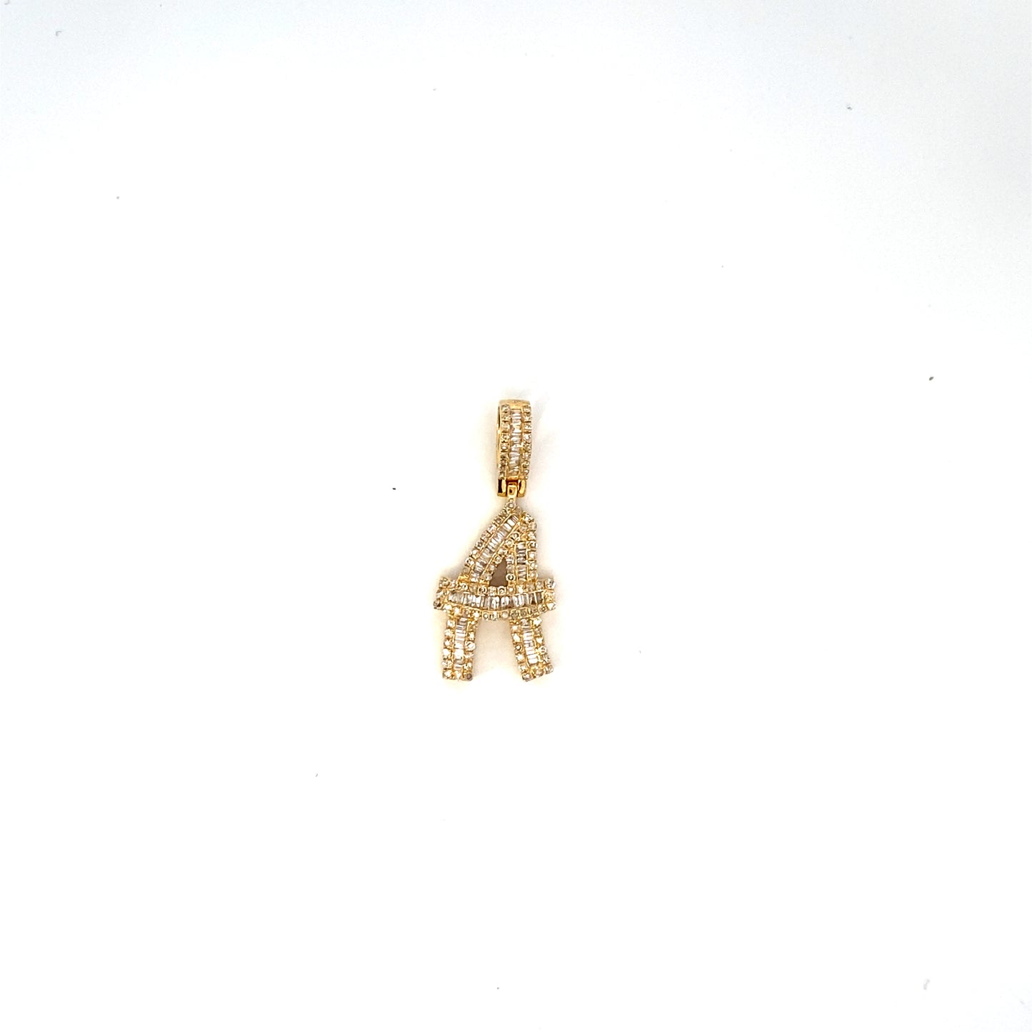 14K Bamboo Initial Letter Diamond Baguette Pendants Full Collection