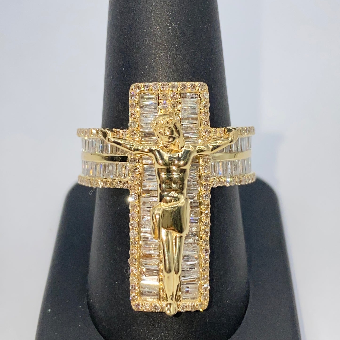 10K Crucify Cross Diamond Baguette Ring