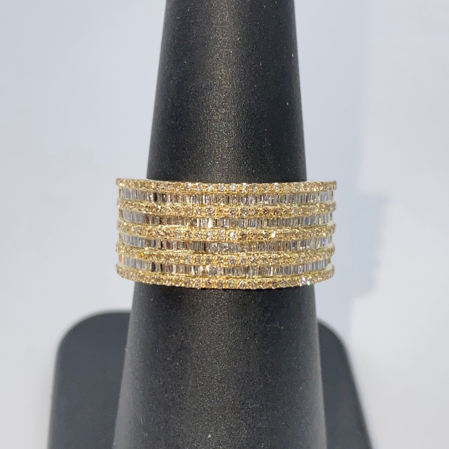 10K 10MM Stacked Diamond Baguette Ring