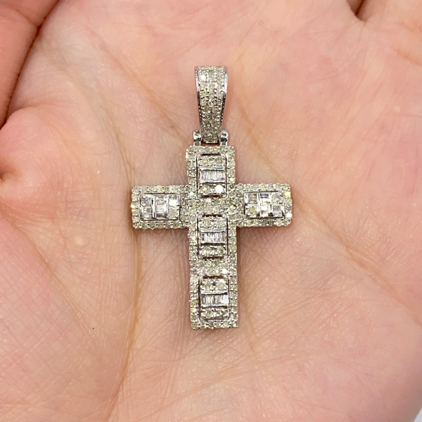 10K Humble Cross Diamond Baguette Pendant