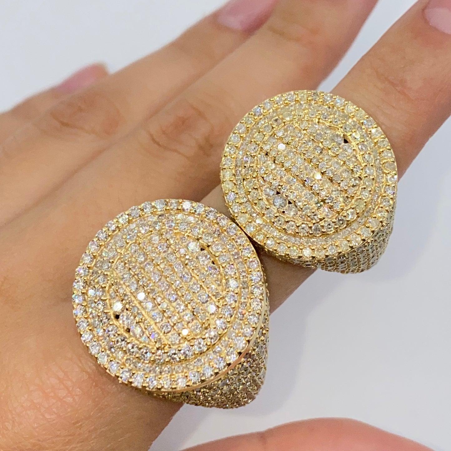 14K Iced Circle Pave Diamond Signet Ring