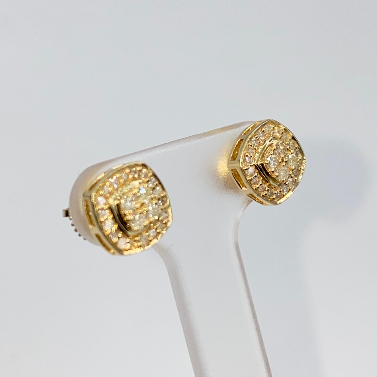 14K 8MM Rounded Square Halo Diamond Earrings