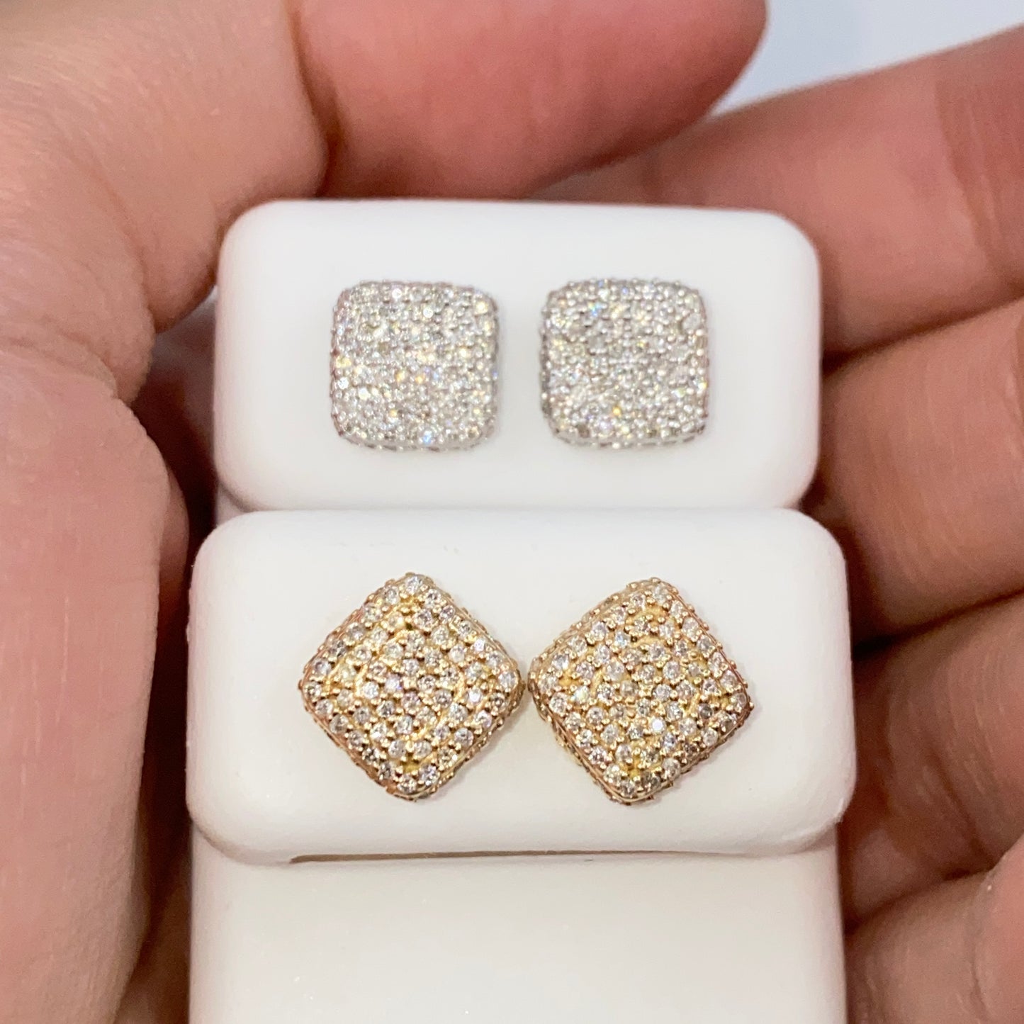 14K 8MM Irving Rounded Square Diamond Earrings