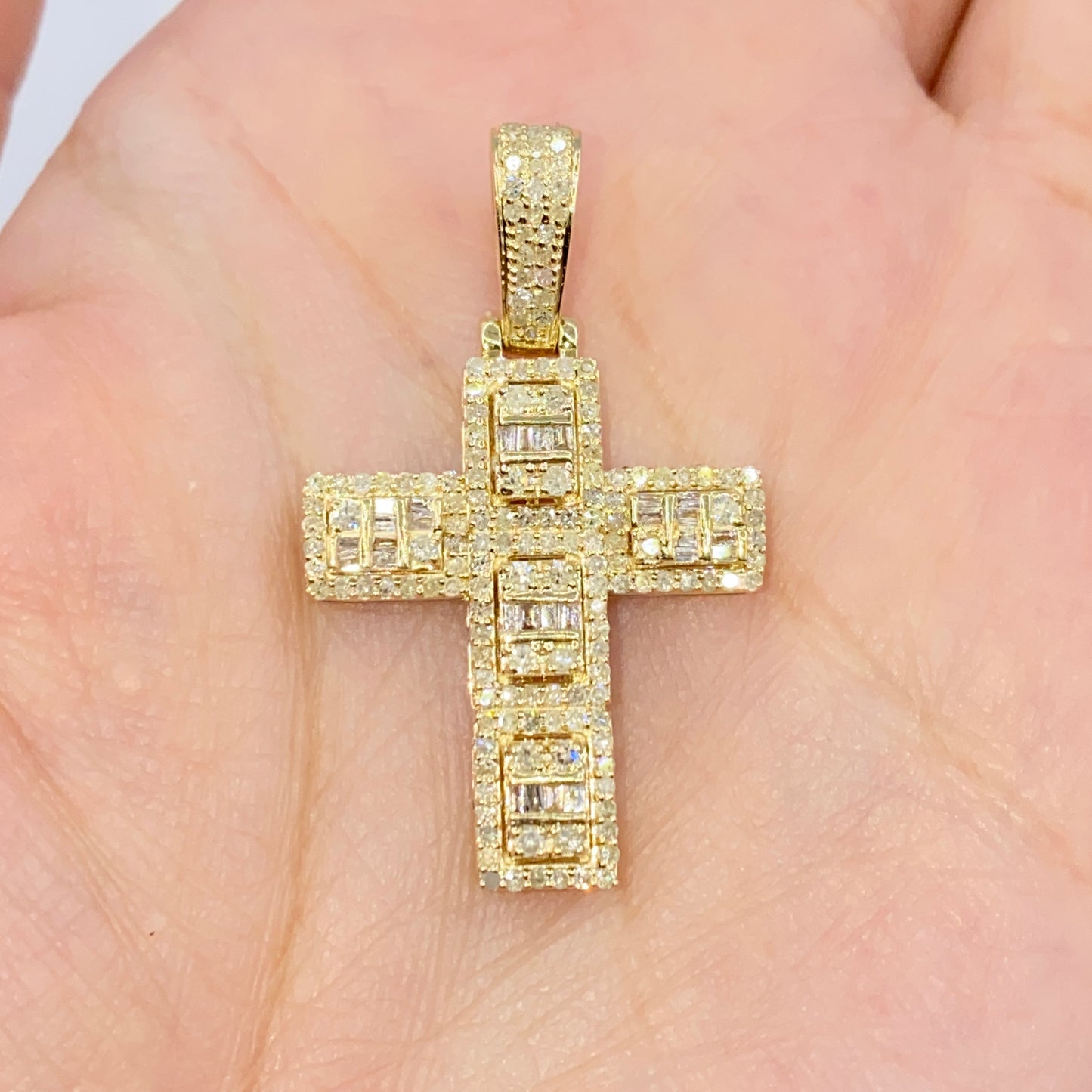10K Humble Cross Diamond Baguette Pendant