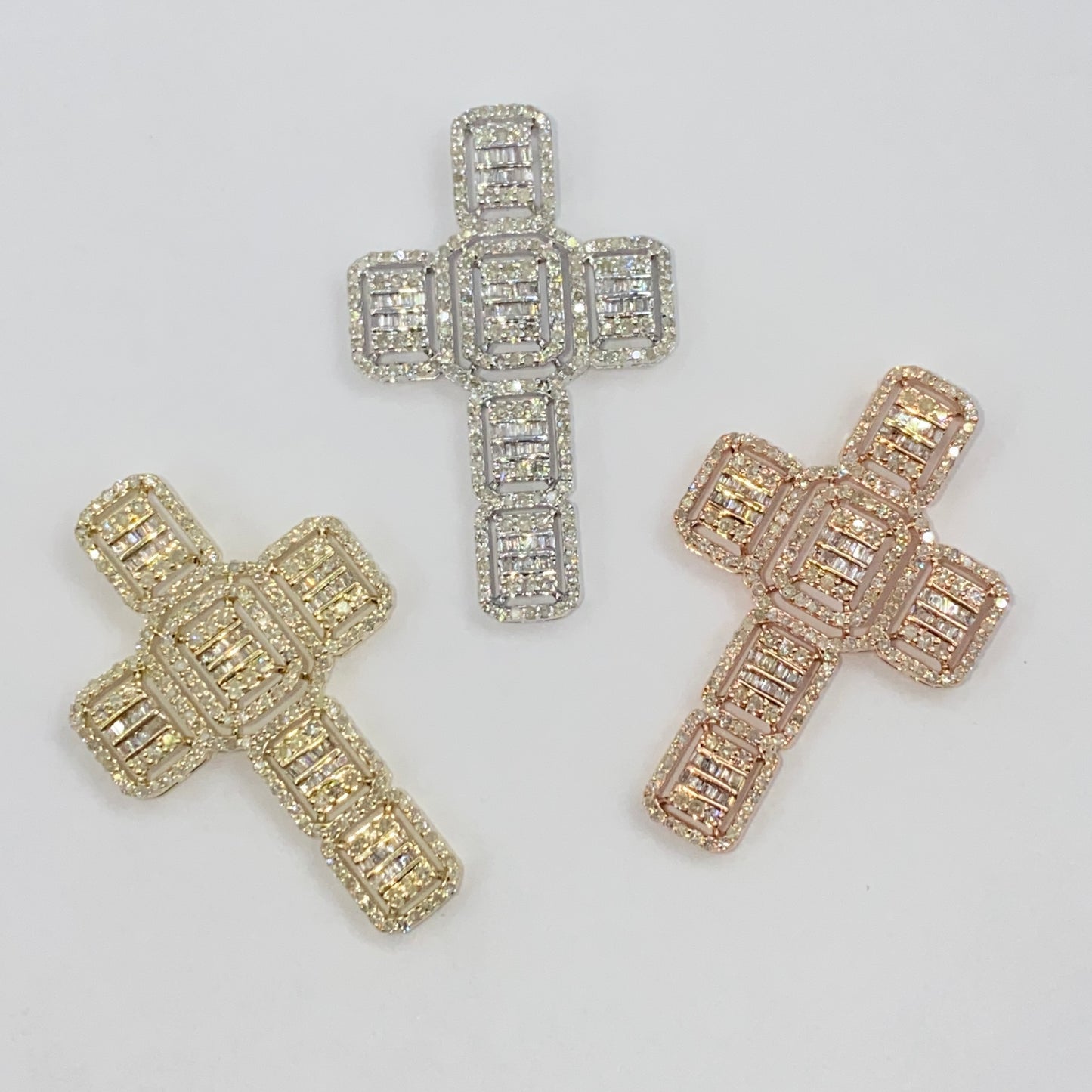 10K Diamond Baguette Cross Pendant
