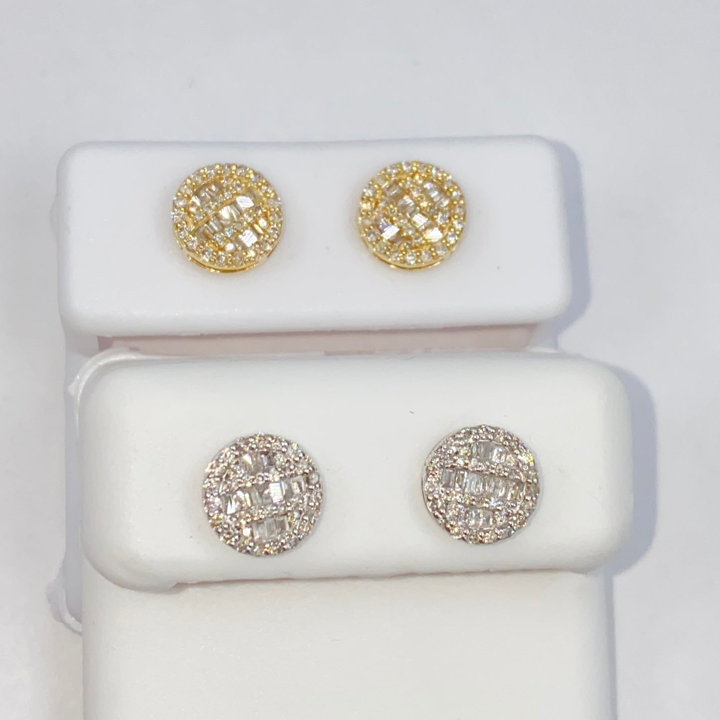 14K 8.3MM Circle Diamond Baguette Earrings