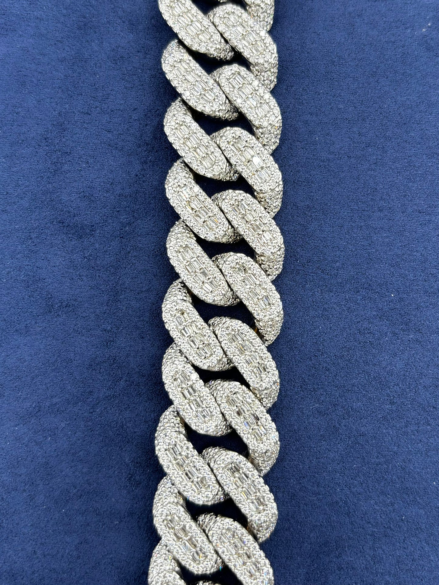 14K 18.5mm White Gold Baguette Cuban Chain